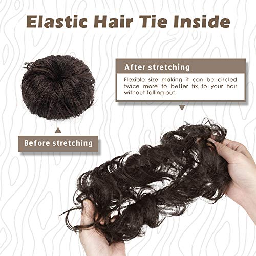 Barsdar 100% Human Hair Bun, Brown Hair Messy Bun Extensions Human Hair Rose Bun Hair Piece Curly Hair Bun Hairpieces For Women Girls Real Hair Bun Natural Updo Tousled Chignons Daily (Dark Brown) #TOP3