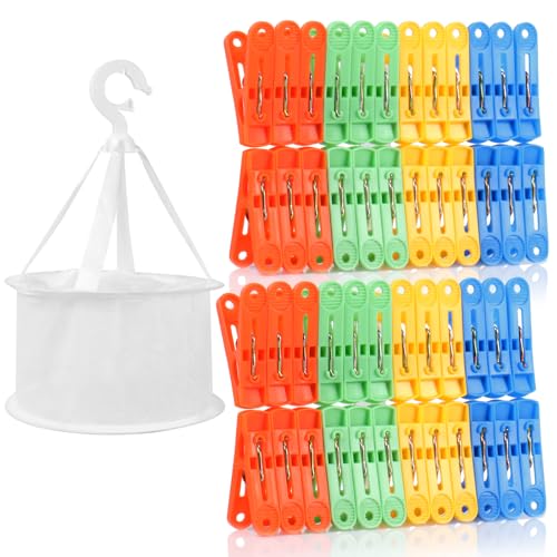 lohey 48Pcs Pegs for Washing Line with Bag, Windproof Plastic Washing Line Pegs, Non-Slip Strong Grip Laundry Clips, Perfect for Indoor Outdoor Drying, Home Garden Essential