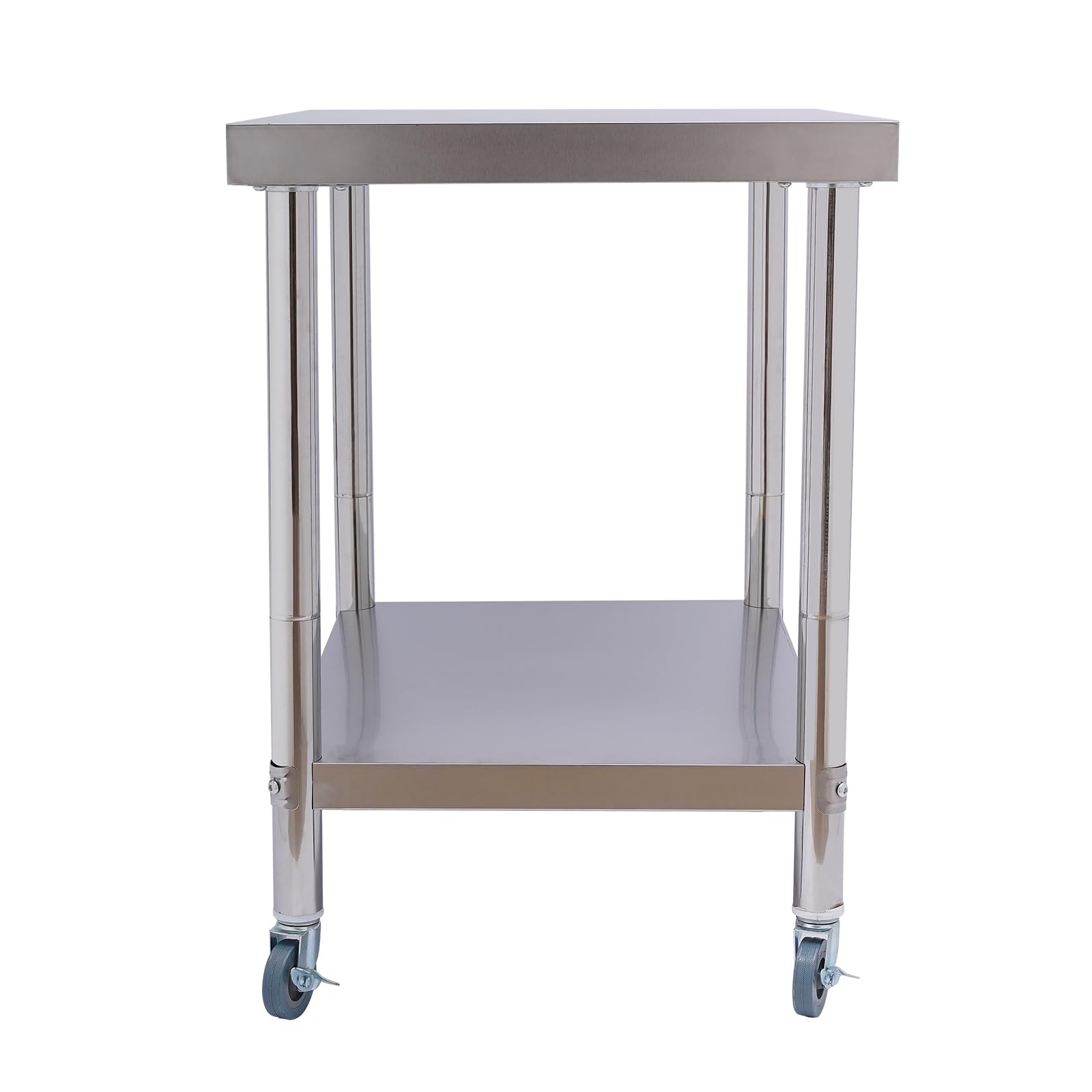 OUKANING Carrello da portata in acciaio inox, 2 piani, tavolo da lavoro, cucina in acciaio inox, con ruote, per uso domestico/commerciale, capacità di carico 300 kg, tubo rotondo 5 cm (dimensioni: 76