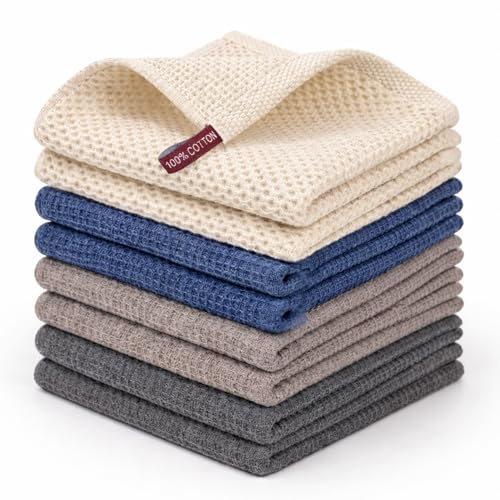 Sortify Waffle Kitchen Towel Set of 4 Super Absorbent Tea Towel & Dish Cloth 100% Cotton Kitchen Towel for Fast Drying & Everyday Kitchen Clearning Mix Colors Tea Towels for Kitchen 30x30 cm