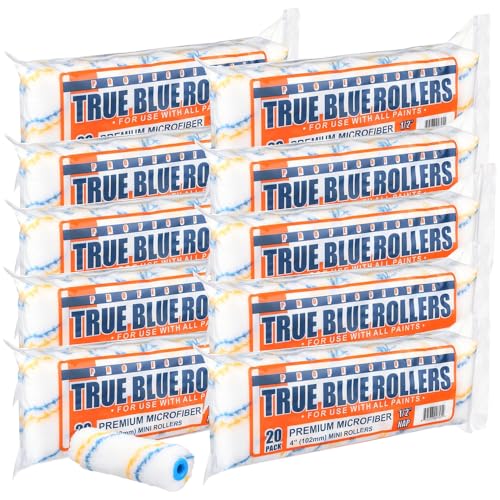 True Blue 4" Professional Paint Roller Covers, 4 Inch, Best for All Types of Painting Surfaces, Refill Bulk Pack (200, 1/2" Nap)