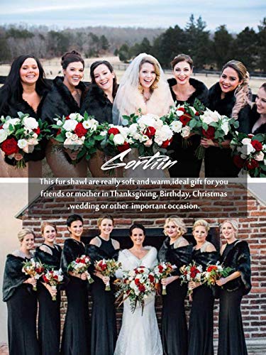 GORTIN Bride Wedding Faux Fur Shawl and Wraps Bridal Sleeveless Fur Stoles with Brooch for Brides and Bridesmaids4