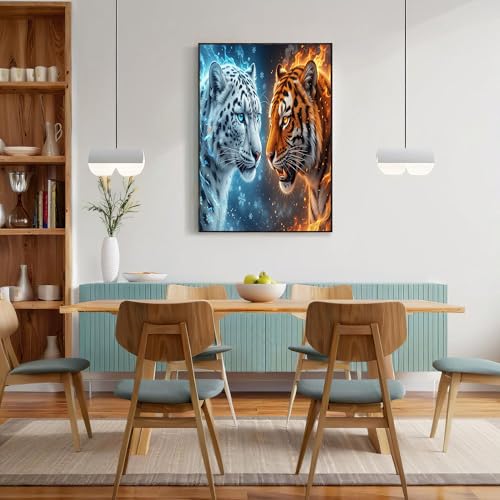 Cuadro de tigre en 3D azul y naranja de 60x90cm sin marco para decoración de salón moderno 5