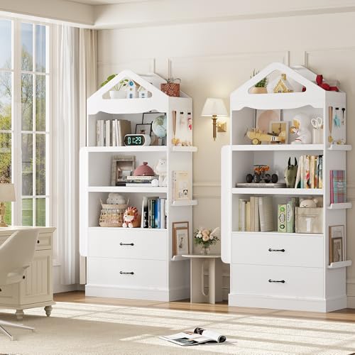 Hostack 71 Inch Tall Kids Bookcase, Kids Bookshelf With 2 Drawers thumb #3