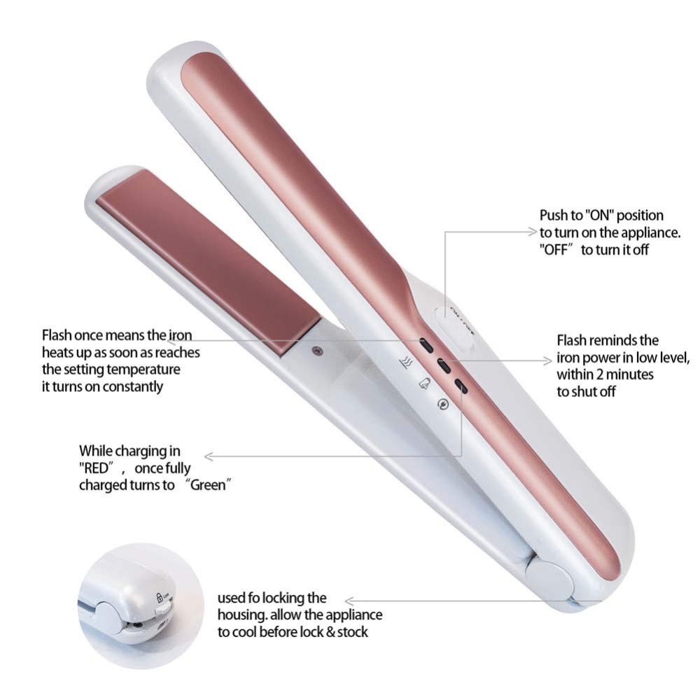 Piastra per Capelli Mini Arricciacapelli Lron: Ferro per Capelli in Ceramica 2 in 1 Tenaglie per Arricciacapelli in Ferro Piatto Ricaricabile USB Doppia Tensione Temperatura Regolabile,Pink