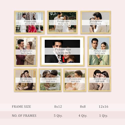 Image of Art Street Photo Frame Set of 10 Beige Wall Decor Collage Display Hanging Family Picture Frames Gallery Collection Decor Items Wall Mount Frames Birthday Anniversary, 8x8, 8x12 and 12x16 In