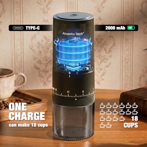 Image of Portable Electric Burr Coffee Grinder - Cordless Rechargeable Coffee Grinder with Ceramic Conical Burr, USB-C, Ultra Quiet <65dB, 38 Adjustable Settings, Travel Coffee Grinder for Camping Office Home