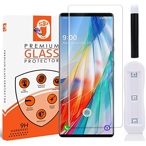 Image of STP FEEL� Premium Curved UV Tempered Glass for LG Wing (Pack of 1) Advanced Border Less Full Screen Coverage UV Screen Protector Guard with Installation Kit