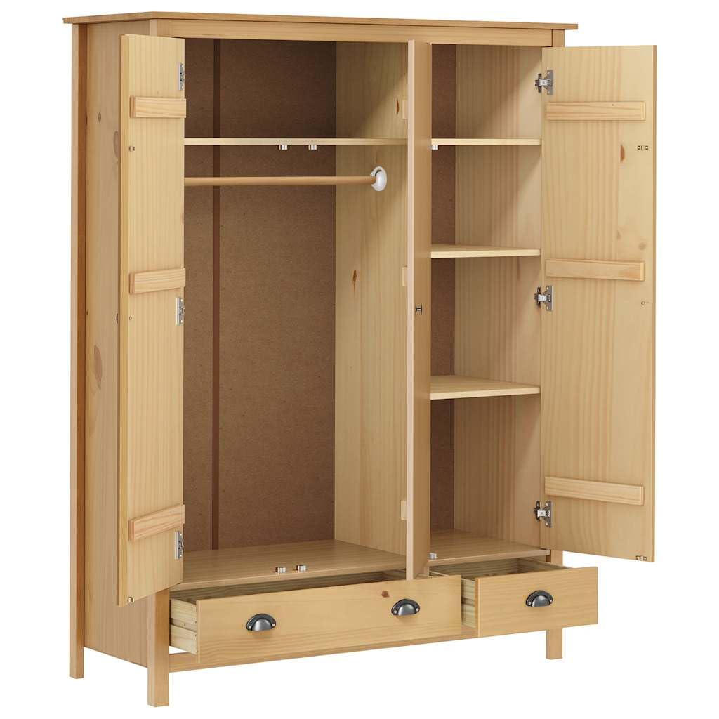 Hill - Armadio con 3 ante, 127 x 50 x 170 cm, in legno massello di pino con cassetti e mensola, per camera da letto, corridoio, cameretta dei bambini