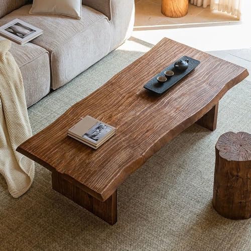 Solid Wood Coffee Table,Rustic Centre Table with Live Edge,Farmho...