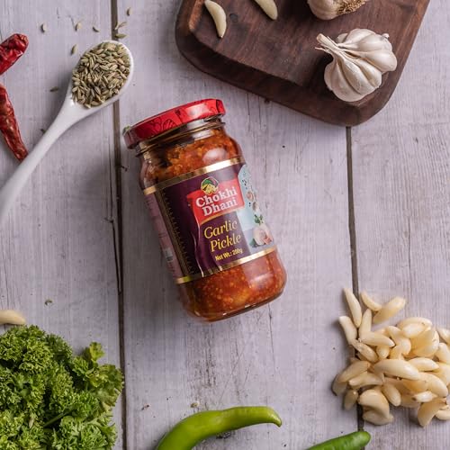 Image of Chokhi Dhani Lahsun ka Achar Garlic Pickle | Tangy and Spicy | (Pack of 3, 200g Each)