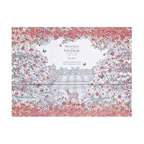 Woods of Windsor Scented Drawer Liners, Fragrant Rose Liners for Drawers and Shelves to Delicately Fragrance Clothes and Linens, Bedroom Drawer Liners, True Rose Scent, 35cm x 50cm 5 Pack Cover