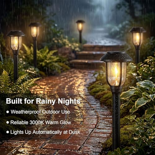 Solar Pathway Lights Outdoor 8 Pack, 3000K Solar Path Lights,Solar Lights Outdoor Waterproof Stainless Steel Landscape Path Lights Auto On/Off, Solar Garden Lights for Walkway Yard Driveway Patio - 4