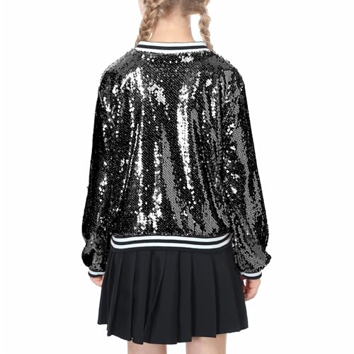 Image of LOLANTA Girls Sequin Jacket, Long Sleeve Kids Bomber Coats with Pockets, Spring Fall Outfits for 4-15 Years