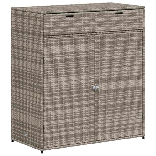 vidaXL Armoire de Rangement de Jardin, Organisateur de Terrasse avec Porte, Meuble d'Extérieur Patio Arrière-Cour, Gris Résine Tressée