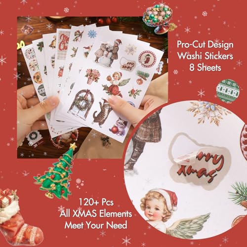 image for OKUPAN 157 Pcs Christmas Scrapbooking Supplies Kit - Vintage Junk Jour