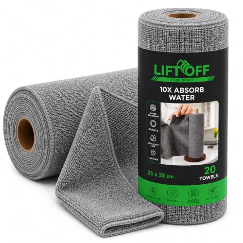 Image of LIFTOFF Microfiber Cleaning Cloth Roll 40 Sheets,8000 Times Washable Kitchen Cleaning Towels Highly Absorbent Quick Dry & Lint-Free Cloth Roll |Tearable Multipurpose Wipes for Kitchen, Car,Glass Use