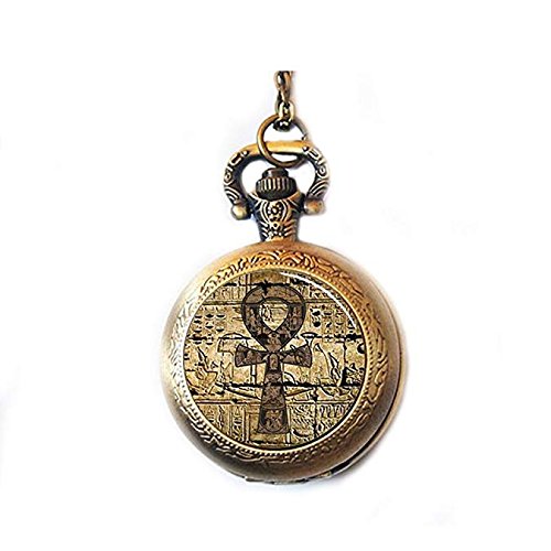 Collar de reloj de bolsillo egipcio, colgante de reloj Ankh egipcio, colgante de vida eterna, joyería egipcia de reloj