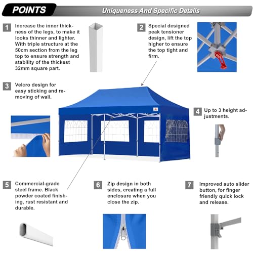 Image of ABCCANOPY Pop up Canopy Tent with Elegant Church Window 10X20,Royal Blue