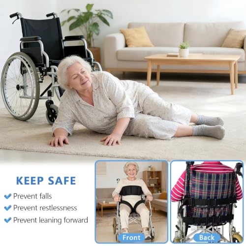 Image of Wheelchair Seat Belt,Wheelchair Harness for Dementia Patients Falling Out,Adjustable Anti-Slip Straps for Adults,The Elderly,Pregnant,Paralyzed(Black)