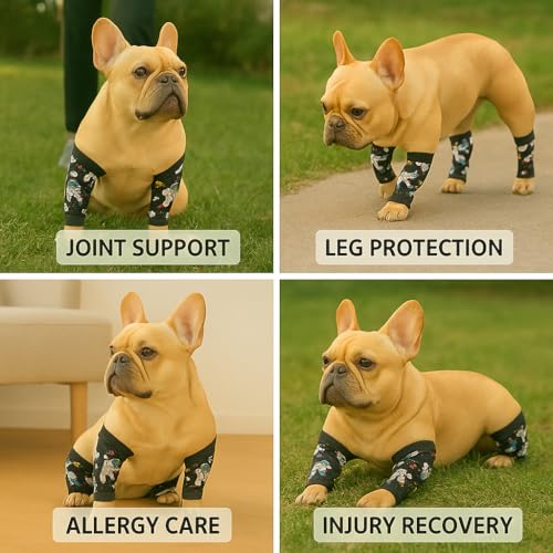 Image of Petwarm Dog Recovery Leg Sleeves 4pcs Set Astronaut Print - Soft Anti-Lick Joint Support Wraps for Small Dogs, Cone-Free Surgery Protection, Grey, S