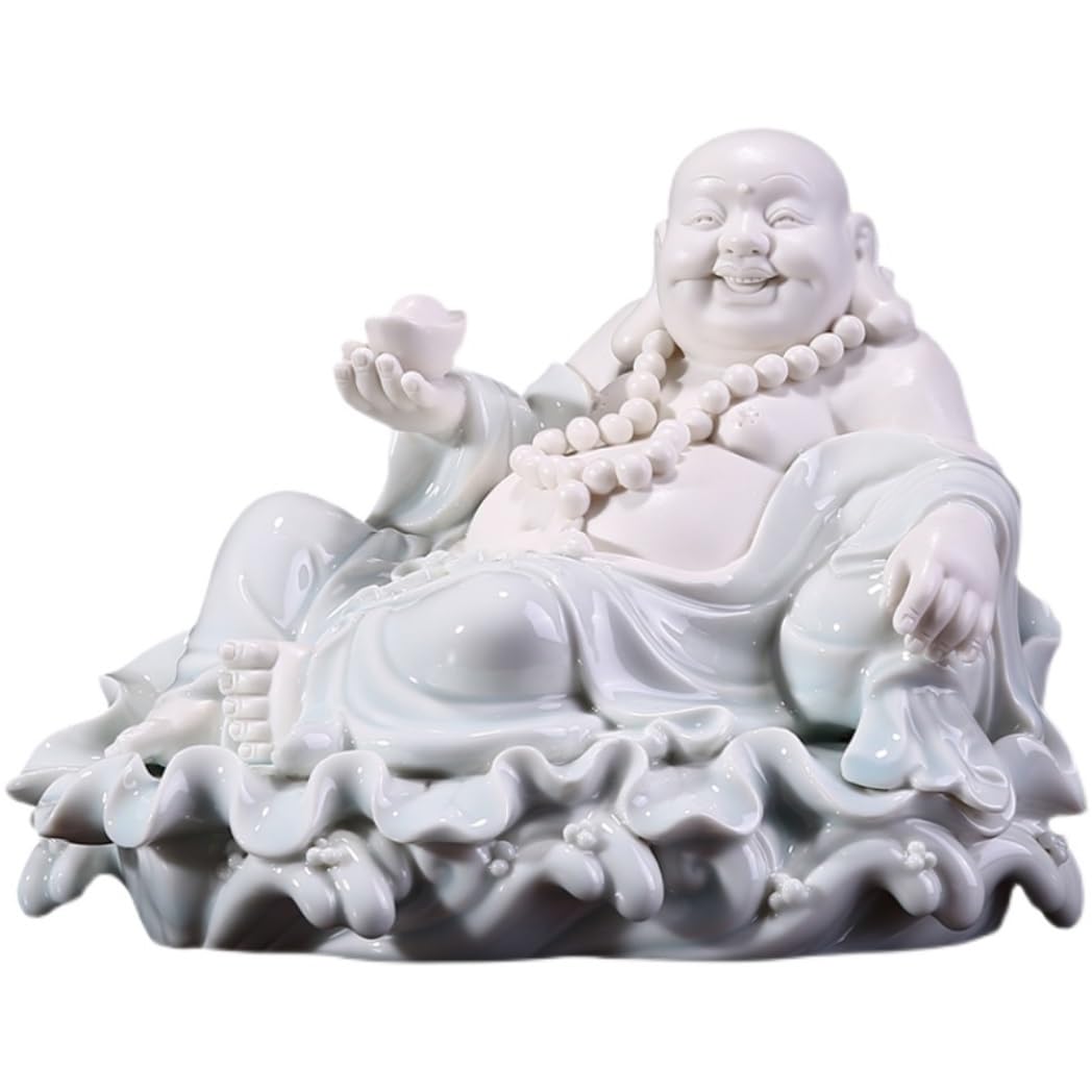Estatua Feng Shui Estatua De Buda Sonriente 8,7 Pulgadas, Meditante Cerámica, Escultura Decorativa, Decoración para El Hogar Oficina Y Casa Decoración