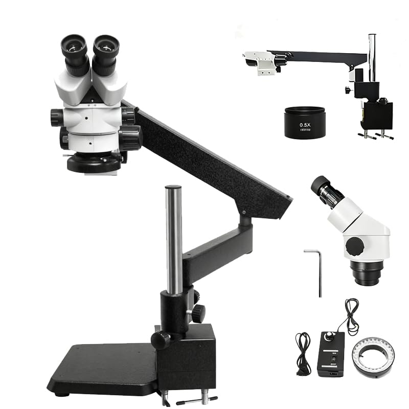 Jewelry Microscope, 7X-45X Binocular Stereo Microscope with 900mm 3-Elbow Boom Stand &amp; 56-LED Ring Light, for Jewelry Making, Repair, Gem Setting, Engraving, Inspection | Model HH-MH01 A
