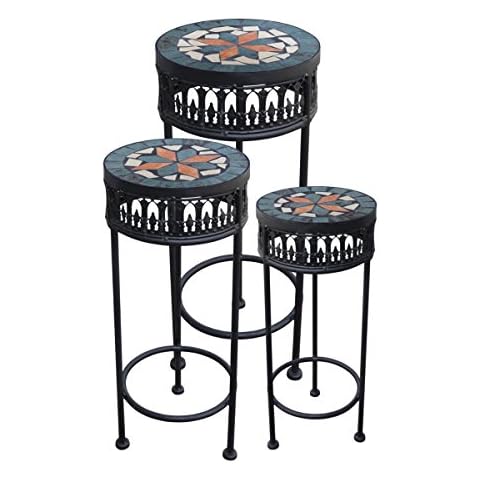 Juego de 3 taburetes y mesas auxiliares PrimoLiving con diseño de mosaico negro Cover