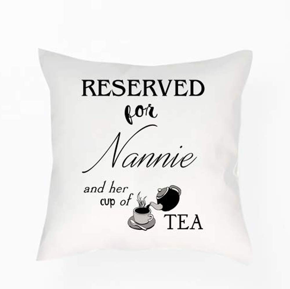 Charo Gifts Reserved for Nannie and her Cup of Tea Cushion Cover, Polyester, White, 40 cm x 40 cm