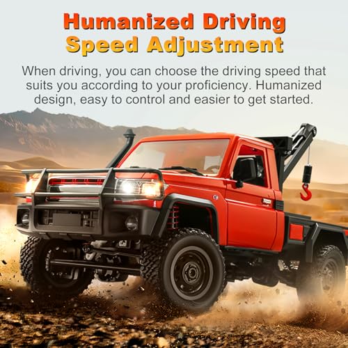 Image of RC Crawler, 1:12 Scale MN82-T RC Crane Truck 4WD LC79 Crawler | Crane One‑key Hook, Lights, Speed Adjustment, Tires All Terrain Wrecker, 2 Batteries 2.4GHz Rock Crawler for Hobbyists (Red)