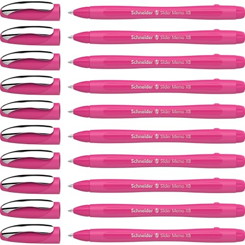 Schneider Slider Memo XB Kugelschreiber (Colour Edition mit Kappe, Strichstärke: XB) 10er Pack, Gehäusefarbe: power pink, Schreibfarbe: blau