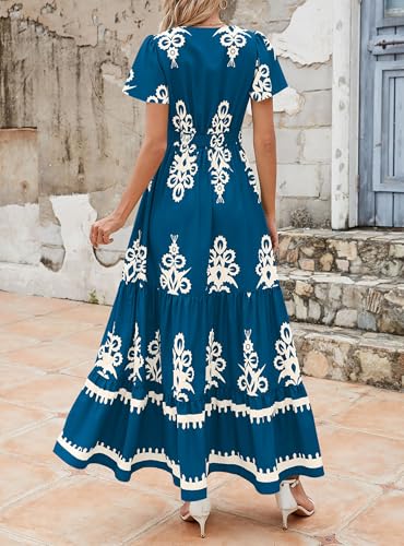 Image of PRETTYGARDEN Womens 2026 Summer Casual V Neck Boho Maxi Dress Flowy Aline Bell Sleeve Tiered Floral Dresses with Pocket