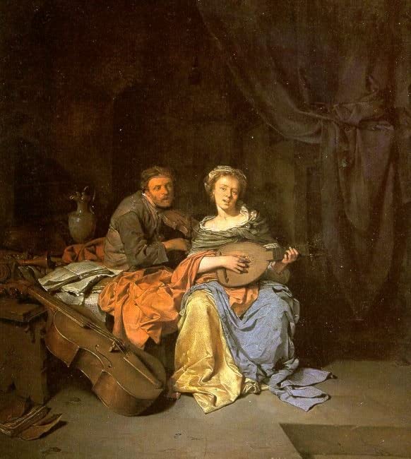 Tableau le Duo de Cornelis Bega pour habiller un grand mur vide de chambre avec élégance