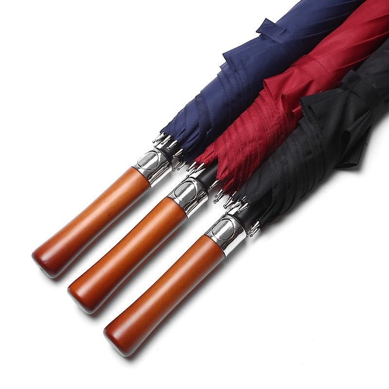 RENEESME Umbrellas for Rain Wooden Handle Automatic Long Handle Umbrella Large Umbrella Business Umbrella Strong Umbrella for Wind and Rain(A)