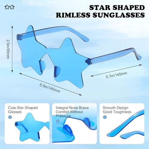 Matcheck 18/45 Pack Star Shaped Rimless Sunglasses Bulk Transparent Candy Mixed Color Glasses Clear Party Eyewear for Women 6