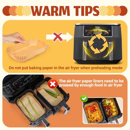 Image of Air Fryer Liners Disposable, Airfryer Paper Liners, 125Pcs Non-stick Oil Resistant Air Fryer Liners Square, Parchment Liners 8.6 inch * 5.5 inch, Fit for Most Ninja Dual Airfryer, Microwaves, Ovens