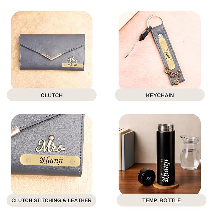 Image of WALLETKART Personalized Leather Women's Clutch with Name & Charm | Customized Clutch for Girlfriend Friend Wife Mother & Sister
