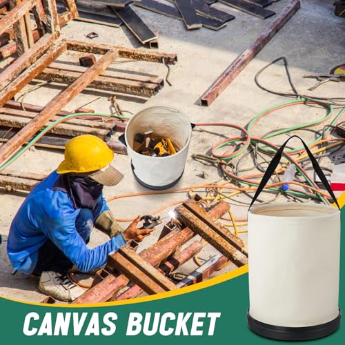Image of 2 Pack Utility Canvas Tool Bucket 9 inch D x 14 inch H All Purpose Canvas Bucket Bag, Truck Tool Organizer with Plastic Bottom for Store Work Accessory