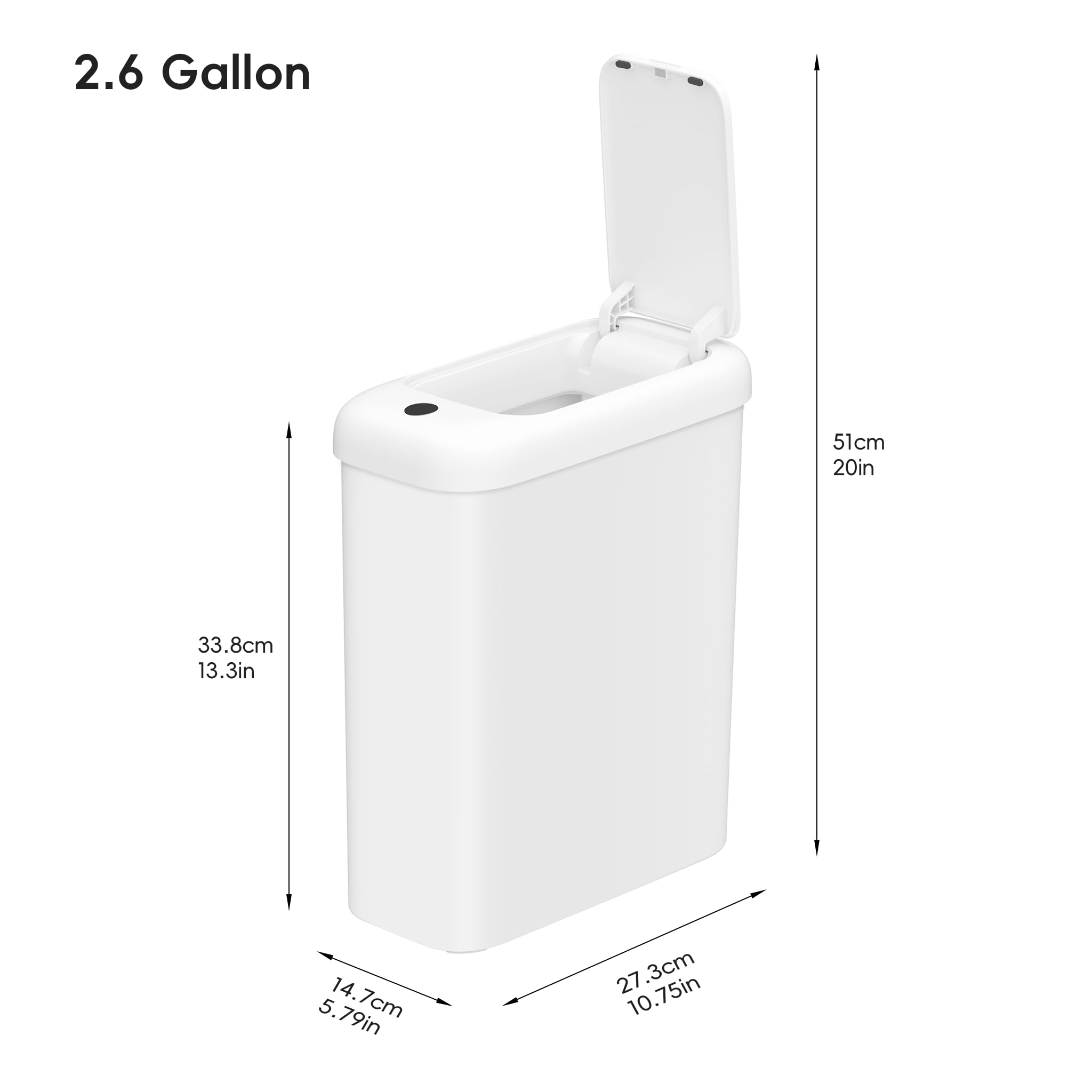 EKO Automatic Bathroom Trash Can with Lid, 2.6 Gallon Slim Touchless Bathroom Garbage Can, Waterproof Motion Sensor Trash Can for Bathroom, Office, Kitchen, White