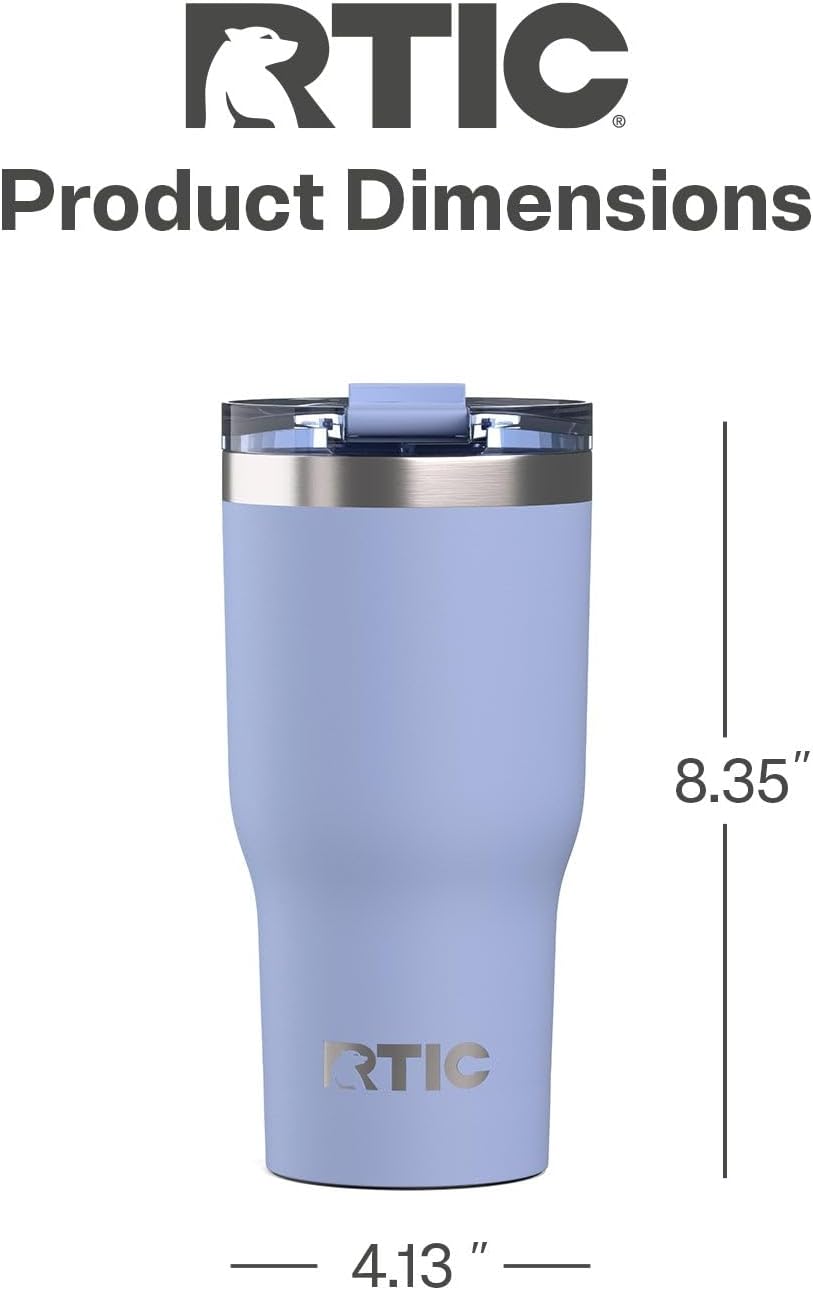 RTIC 30oz Essential Tumbler with Lid, Ceramic Lined, Insulated, Stainless Steel, Metal, Double Wall Vacuum-Insulation, Travel Cup for Iced Coffee, Tea, Hot and Cold Drink, Periwinkle