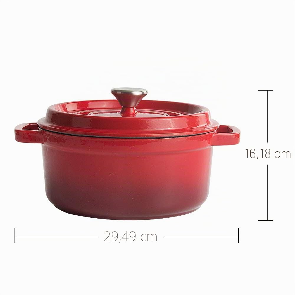 Casseruola in ghisa smaltata, rotonda, 24 cm, pentola in ghisa smaltata, 4,7 l, con coperchio, compatibile con tutte le fonti di calore (rosso)