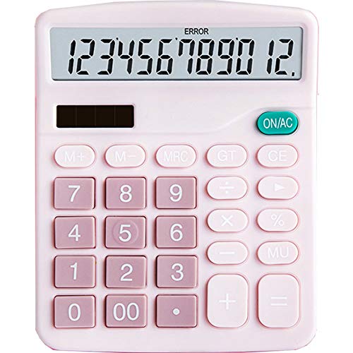 HZFJ Calculator, 12-bit Solar Battery Dual Power Standard Function Electronic Calculator with Large LCD Display Office Calculator (ONE Battery) (KK-837B, 1PACK?Pink)