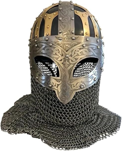 Medieval Viking Steel Helmet with Chainmail, Adult Wearable