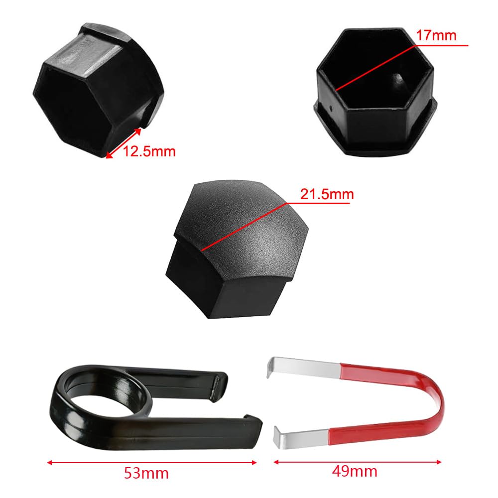 Gebildet 24 Stück Radmutternkappen 17 mm Radschraubenmutternkappenabdeckungen, sechseckige Reifenmutterabdeckungen mit Entfernungswerkzeugsatz für Autos (Mattschwarz) - 4