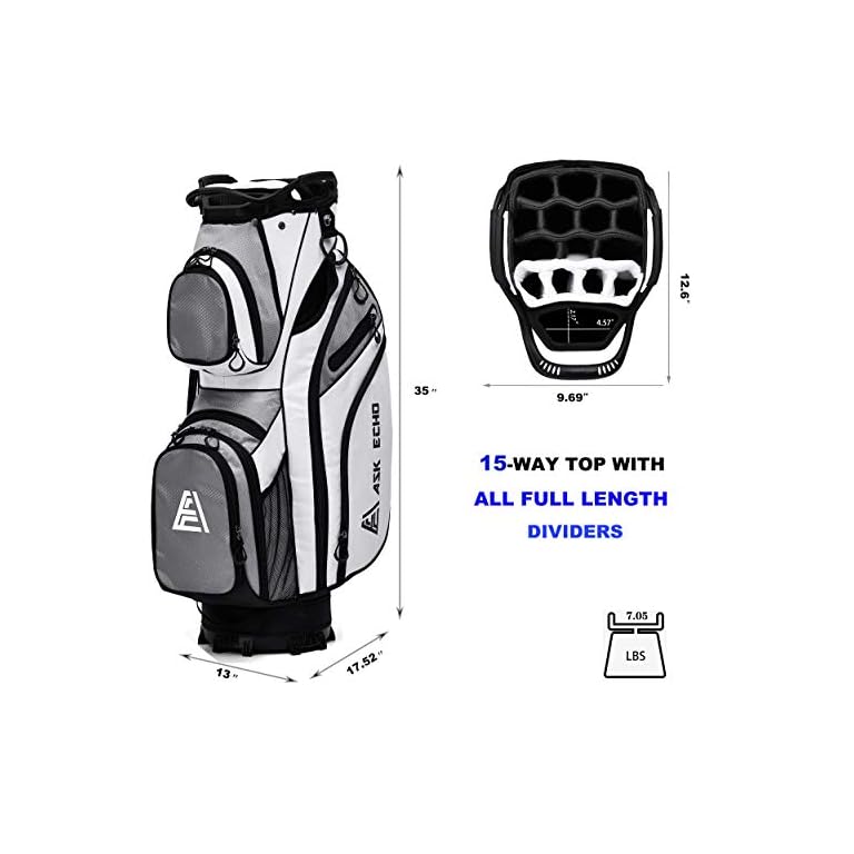 ASK ECHO Premium Golf Cart Bag with 14 Way Full Length Dividers Plus