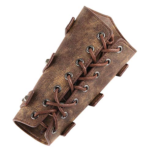 Hzman Adults Faux Leather Arm Guards - Medieval Belt Leather Buckle Bracers - One Size - Leather Armband Pair (Brown) #TOP3