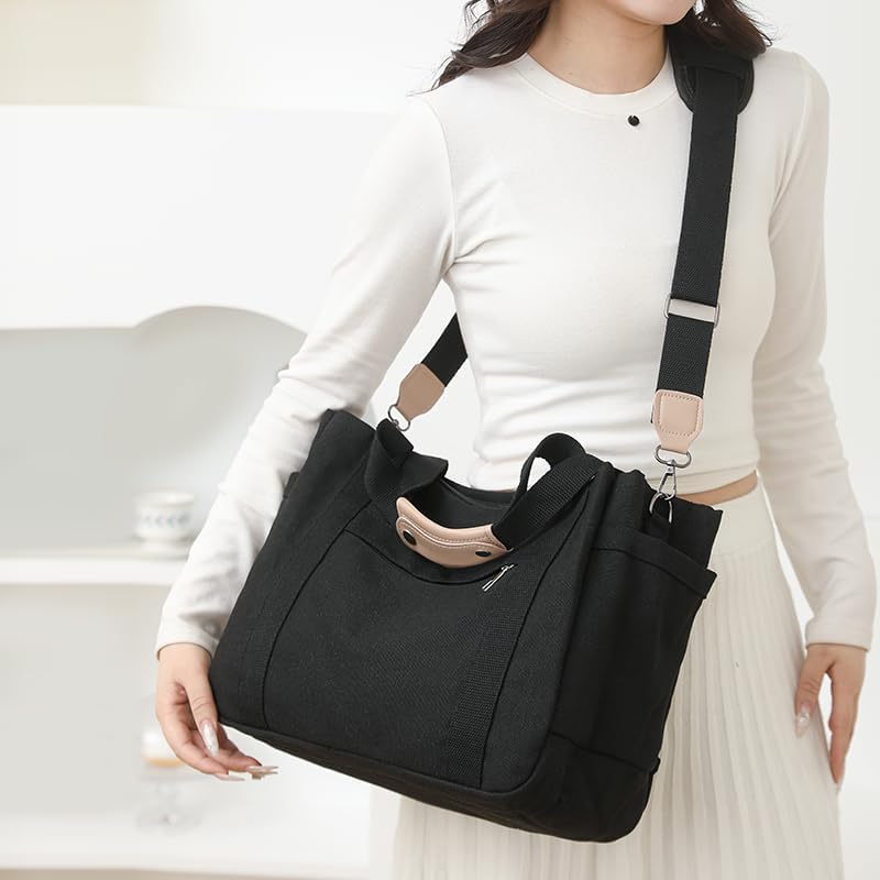 Canvas Crossbody Tote Bag for Women Laptop Work Handbag Shoulder Messenger Bag Travel Cute Aesthetic Tote Bag Purse - Image 2