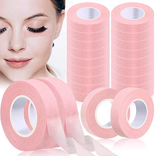 20 Rolls Eyelash Extension Tape Adhesive Lashes Tape Rolls Under Eye Fabric False Eyelashes Grafting Breathable Patch for Makeup Individual Professional Beauty Salon (Pink)