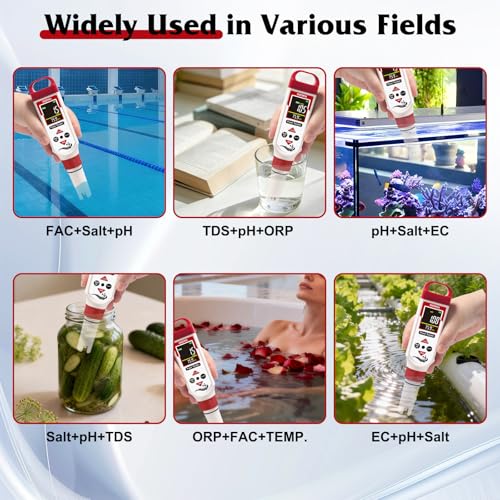 Image of Digital Chlorine Tester Pool Salinity Meter, Hot Tub Chlorine Meter | 7-in-1 pH Meter Test FAC pH Salt ORP TDS EC, AAA Battery,ATC, Pool Tester pH Tester for Drinking Water Quality Chlorine Level