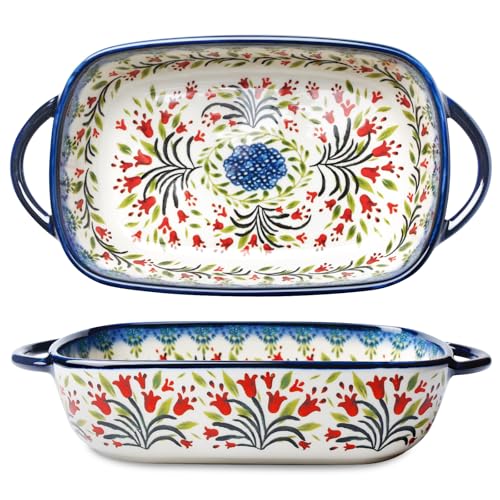PORFOYO Plat Four Céramique Rectangulaire, 23,5 x 13,5 cm, Bleu, Pour Lasagnes, Tiramisu, Gratin,...